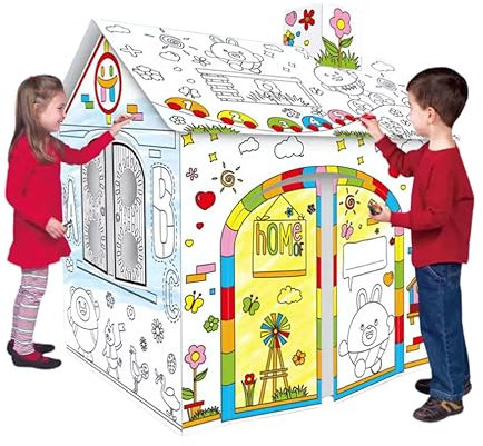 STONNY Maison en Carton à colorier, Usage intérieur et extérieur, Jeu Artistique et créatif, 35 x 35 x 45 cm