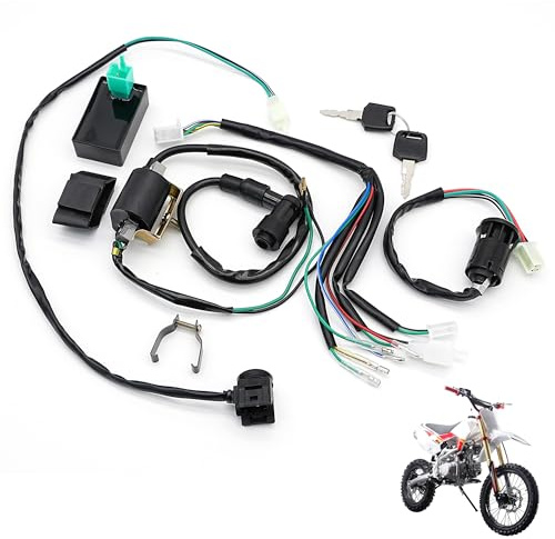 LEVANLIGHT 5 Wire Harness Wiring Loom Ignition Rebuild Kit with Kill Switch Coil CDI Spark Plug, Compatible with 110CC 125CC 140CC Pit Bike Dirt Bike
