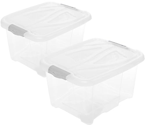 2friends 2er Set 30L Aufbewahrungsboxen mit Deckel – Stapelbare Kunststoffboxen, Lebensmittelecht, Mit Verschlussclips, Transparente Plastikbox für Kleidung, Spielzeug & Mehr