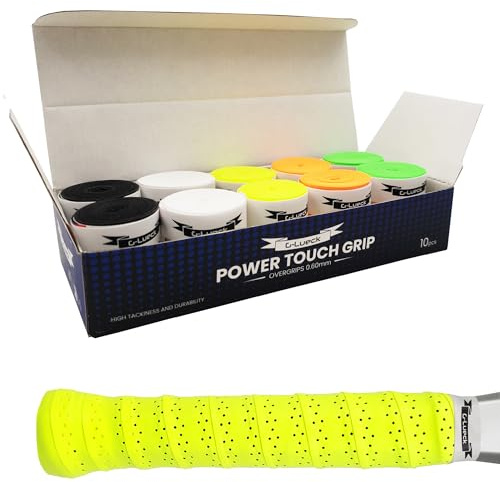 G-Lueck Übergriffband Set Tennis Premium Overgrip Power Touch mit Perforation - Hoher Grip, Lange Haltbarkeit - 0,60mm Stärke | für Padel, Squash, Badminton Schläger | perforiert