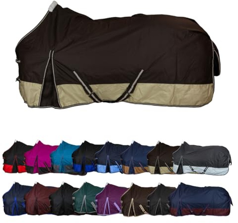 RL24 - Winterdecke Weidedecke Basicline 600D Braun/Beige 85 cm (100g) | Pferdedecke mit Füllung – atmungsaktive, Wind- & wasserdichte Outdoordecke mit Innenfutter & Kreuzbegurtung