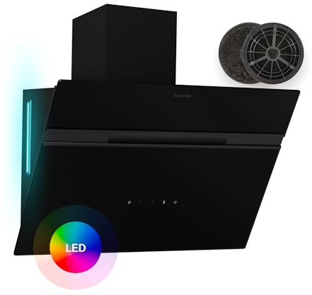 Klarstein Dunstabzugshaube Alina - 60-cm-Wandhaube, 600 m³/h Luftstrom, Energieeffizienzklasse A, LED-Beleuchtung in 9 Farben, Touch-Bedienfeld, Umluftbetrieb, Schwarz