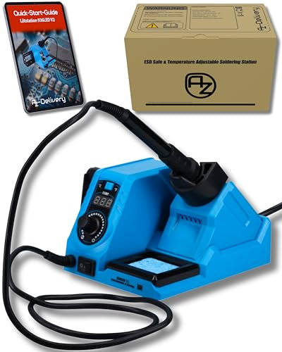 AZ-Delivery Lötstation 926LED V2 Lötkolben-Kit, 130W, einstellbar 200°C-480°C, inklusive steckbarem Lötkolbengriff, Lötständer und hitzebeständigem Reinigungsschwamm - Ideal für Heimwerkerprojekte
