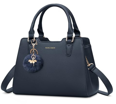 IGOLUMON Handtasche Damen Mittelgroß Tasche Leder Henkeltasche Damen-Henkeltaschen Tote Bag Handtaschen Taschen Schultertaschen Umhängetasche Schultertasche Damenhandtaschen Dunkelblau