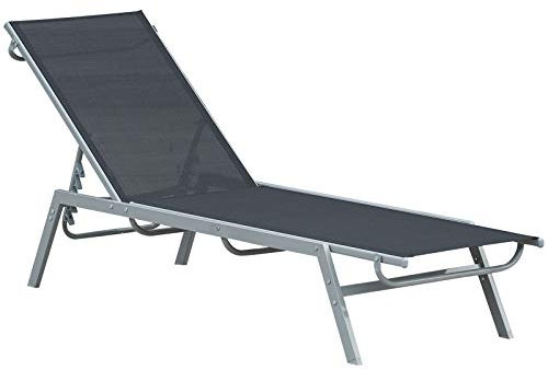 Outsunny Garten-Sonnenliege Relaxliege mit 5-stufige Rückenlehne aus Metall Schwarz 170 x 58 x 97 cm