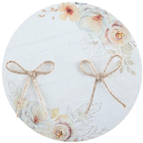 Miss Lovely Ringkissen Hochzeit Ringhalter Ringscheibe aus Holz in Creme-weiß mit Boho Blumen-Muster Zubehör Hochzeitszeremonie für kirchliche & standesamtliche Trauung