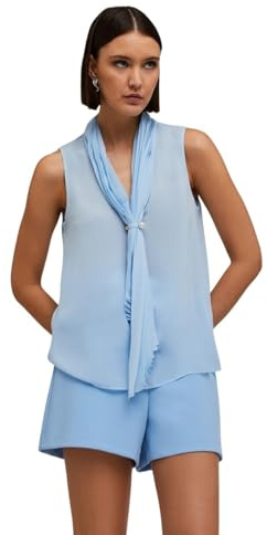 Motivi: Blusa Senza Maniche con Sciarpa Plissé Azzurro. XS Stagione Primavera Estate 2025.