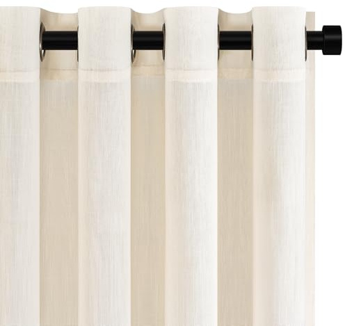 Topfinel Creme Leinen Gardinen Wohnzimmer Vorhänge Halbtransparent Voile Gardinen mit Ösen Leicht 140x240 cm Schlaufenschal 2er Set