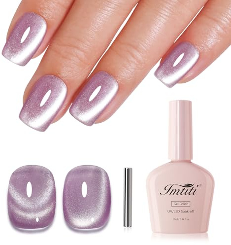 Imtiti Smalto Semipermanente Unghie Magnetico, Viola Chiaro Glitter Cat Eye Gel Nail Polish Con Magnete Occhio Di Smalti Semipermanenti Per Unghie Manicure 10ml