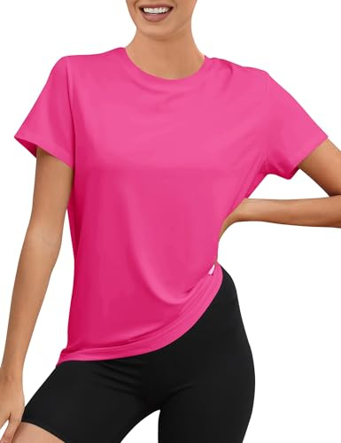 Rapbin Sportshirt Damen Kurzarm, UPF 50+ Basic Leichtes Atmungsaktiv Trocken Funktions Sport Oberteile Damen Rundhals Sportshirt Damen Locker für Fitness Laufshirt Yoga