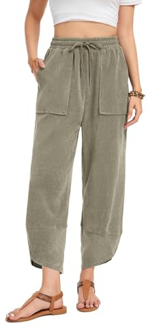 Timuspo Women Casual Harem Pants Boho Wide Leg Baggy Cropped Trousers Elastic Waist with Pockets Loose fit Outdoor Streetwear