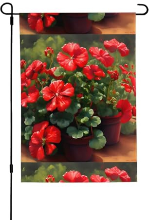 Bandera roja de geranios. Adecuada para uso en interiores y exteriores, perfecta para el hogar, jardín, eventos y exhibiciones patrióticas.