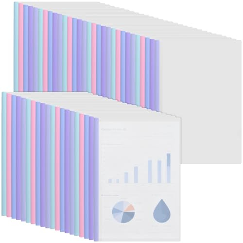SYUTBOU 50 Stück Mehrfarbig A4 Sliding Bar Binder, Transparente Dokumentenordner mit Schiebeleiste, Kunststoff Bericht Abdeckungen für Zuhause, Büro, 21,3 x 30,5cm