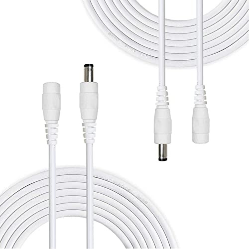 Auroh 12V DC Power Cable 1M White 2 Pack - 5.5x2.1mm Extension for CCTV | Extends 12V DC power to CCTV cameras, DVR, LED strip lights and routers. 5.5mm x 2.1mm male to female barrel plug.