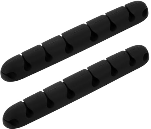 Vaguelly 2pcs Silicone Cable Clips Wire Organizer 8-Slot Cord Keeper Self-Adhesive Under Desk Cable Management for Home Office Black