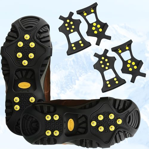 Grödel, Spikes Schuhe Steigeisen, 2 Paar Winter-Spikes Für Schuhe Mit 10 Zacken, Anti-Rutsch Schuhspikes Für Wandern Und Trail Running Auf Schnee Und EIS, Größe L Für Erwachsene