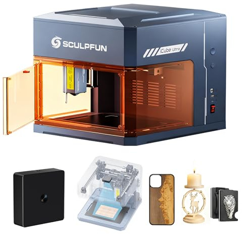 SCULPFUN iCube Ultra - Macchina per incisione laser da 12 W, con fotocamera iCAM, posizionamento a punto, taglierina laser con filtro per fumo, strumento per incisione per metallo/vetro/legno, area di