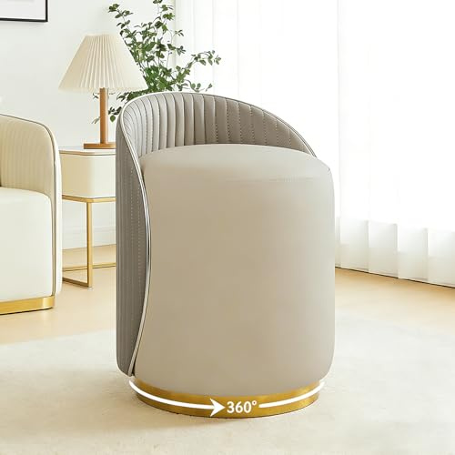 OVLRIJP Schminkhocker für Schminktisch, Rund Schminktisch Stuhl Hocke mit Lederbezug & Holzrahmen, 360° Drehbar Fußhocker, Polsterhocker für Wohnzimmer, Schlafzimmer (Grau)