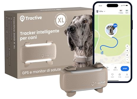 Tractive GPS Cane Intelligente XL | Edizione 2026 | Localizzazione GPS in Tempo Reale | Notifiche Antifuga e Avvisi di Salute | Monitoraggio dei Parametri Vitali | Batteria a Lunga Durata (Marrone)