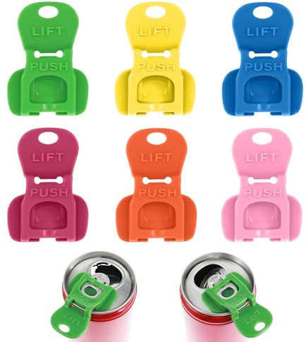6 unidades de tapas de latas de bebidas, práctico abridor de latas de bebida, abrelatas de plástico, práctico manual de instrucciones abrebotellas, para latas de cola, cerveza, refrescos, refrescos y