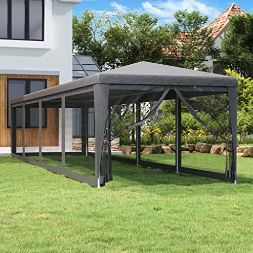 Gazebo Tonnelle pour barbecue, tente de fête avec 10 parois latérales en maille Anthracite 3 x 12 m PEHD pour pelouses, terrasses, patios