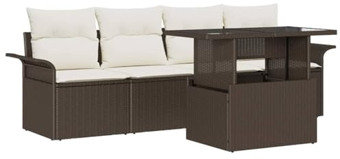 KKgypkn Handgewebte Außenmöbel Poly-Rattan Sofa-Set 5-TLG modernes Gartensofa-Set mit Kissen und Tisch
