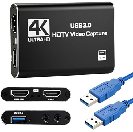 4K HDMI Video Capture Card USB 3.0 Audio Video Capture Card Device 1080P | Support Full HD 60FPS for Live Streaming Recording PS5 PS4 Nintendo Switch Xbox Camera PC OBS Black