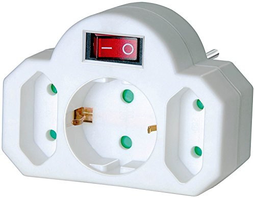 3 Stück Brennenstuhl Mehrfachsteckdose, Steckdosenadapter 3-fach mit Schalter zum Stromsparen (2 x Eurosteckdose & 1 x Schutzkontakt) Farbe: weiß