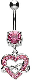 PIERCINGLINE Piercing para el ombligo de acero quirúrgico con corazón y símbolo del infinito en latón - Bananabell Piercing en rosa
