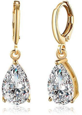 Träne Tropfen-Ohrringe für Frauen 14 Karat Vergoldet Mit Klaren Zirkonia-Diamanten Zacken Hochzeit Mode Leverback Empfindliche Ohren (klar)