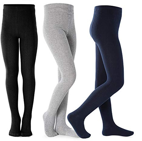 Collant da bambina in cotone lavorato a maglia, senza cuciture, per danza e balletto, confezione da 3, giallo/grigio scuro/marrone, Navy/Grigio/Nero, 3 anni