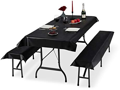Relaxdays Beer Tent Set of 3, Tablecloth 250x100 cm, 2 Bench Pads, Washable, Simple, Waterproof