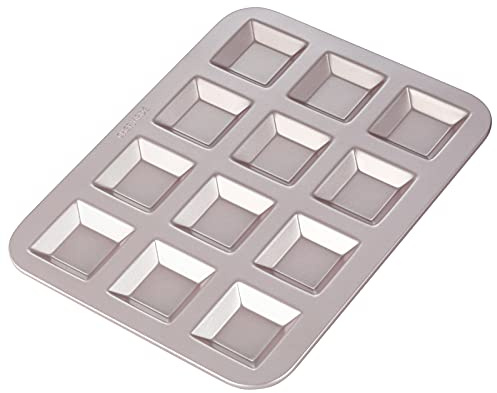 CHEFMADE Financier Cake Pan, 12-Cavity Non-Stick Square Muffin Pan Biscuits Cookies Bakeware for Oven Baking (Champagne Gold