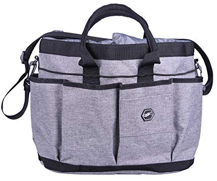 QHP Putztasche Pferd | Grš§e: 36 x 21 x 27 cm | Vielseitig einsetzbar | Viel Stauraum | Angenehmes Tragen | Inklusive Netzfach (Grau)