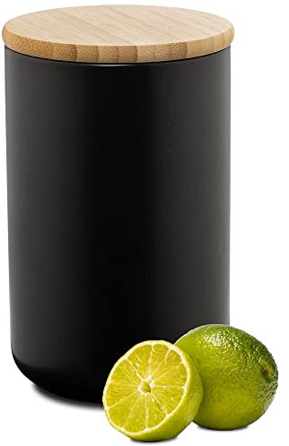 Moritz & Moritz tarros de cocina negro 900 ml - Escribible - bote cafe hermetico con tapa de bambú - tarro galletas con tapa para harina, café, muesli o utensilios de baño