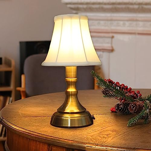 ACMHNC Rechargeable Table Lamp, LED Cordless Table Lamp, Retro Battery Table Light for Bedroom Bedside Restaurant, 4000 mAh,Touch Dimmable, Fabric Shade, Warm White, Gold