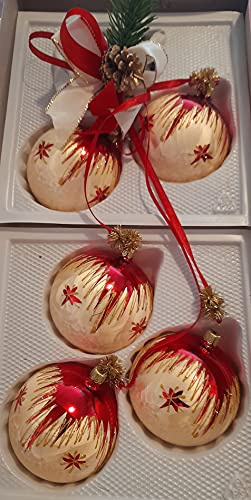 Jingle Bells Lauscha Adventsdekoration 8cm Kugeln 5er Gehänge Tradition Christbaumschmuck aus Lauscha Hängender Christbaumschmuck Hängekugel Glas Weihnachtsschmuck für Fenster oder Wand Dekoration