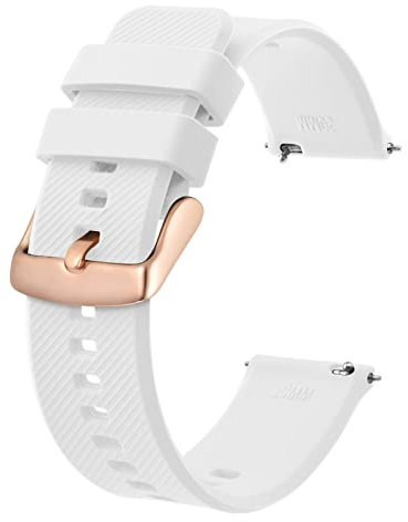 BISONSTRAP Watch Strap 18mm, Quick Release Silicone Watch Bands for Men Women (White, Rose Gold Buckle)