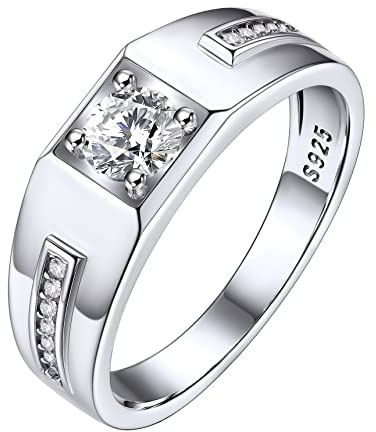 Bestyle Anillos Hombre Anillo Circonita Blanca Plata de Ley Anillos de Compromiso Talla 17