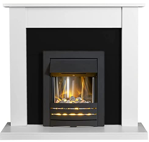 Adam Sutton Fireplace in Pure White & Black with Helios Electric Fire in Black, 43 Inch