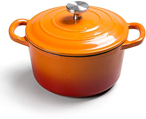 SHALOLY Enameled Cast Iron with Lid Lightweight Casserole Dishes Saucepan, Non Stick Cooking Pan Pot for Steam Braise Bake Broil Saute Simmer Roast,Blue-16cm (Orange 16cm)