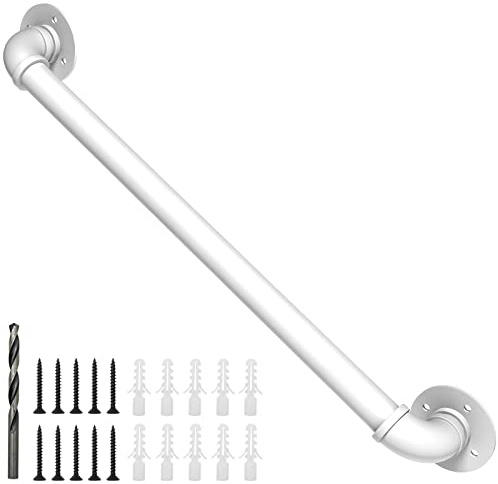 Rebala Wall Handrail 4FT,Industrial Staircase Railing 1.25 Inch Tube Diameter,Galvanized Pipe Handrail,Handrails for Indoor Stairs with Wall Mount Support,for Wall Mounted Stairway Handrail-White