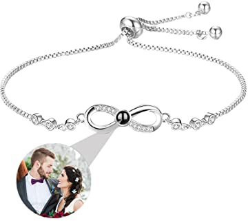 Bracelet Infini Projection Photo Je T'aime 100 Langues - Bracelet Photo Personnalisée Cadeau Femme