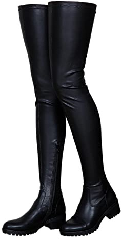 CRETUAO Cuissardes pour Femme, Bottes Longues en Daim Extensible à Talon épais pour Femme,Noir,46.5 EU