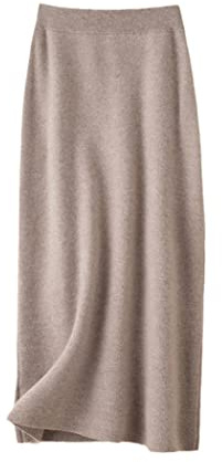 FULBHPRINT Gonne lunghe a maglia in cashmere invernale per donne gonne a vita alta A-Line a vita alta, Khaki9, XL