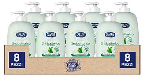 Neutro Roberts Sapone Liquido Antibatterico ad Azione Igienizzante per Pelle Sana e Protetta Formula con Tè Verde Senza Parabeni Dermatologicamente Testato - 8 Flaconi da 200ml