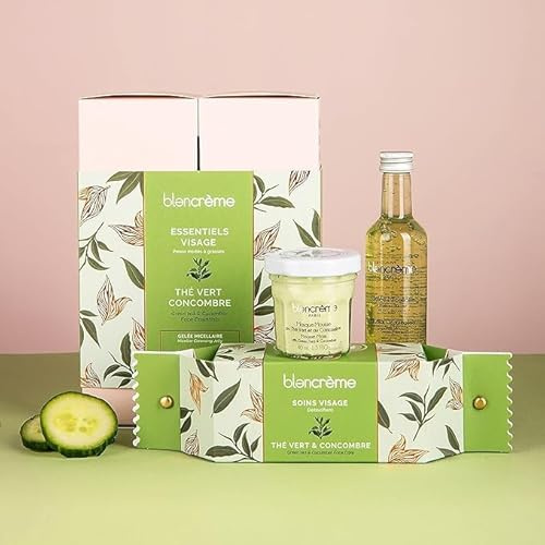 Blancreme - 3 ansiktsvård presentset gurka grönt te: micellär gelé, ansiktssfolierande, ansiktsmask, upp till 98 % naturliga ingredienser - tillverkad i Frankrike