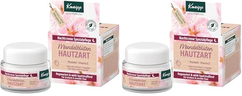Kneipp Nachtcreme Mandelblüten Hautzart - regenerierende Creme mit reichhaltiger Sheabutter, Mandelöl & Vitamin E - natürlicher Pflegeöl-Komplex - speziell für die Nacht - 50ml (Packung mit 2)