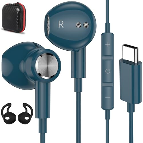 Casque USB C magnétique USB-C - Écouteurs filaires HiFi stéréo de type C - Microphone - Contrôle du volume - Pour iPhone 17, 16 Pro, 15 Plus, iPad 10, Samsung Galaxy, Google Pixel, Motorola Edge/Razr