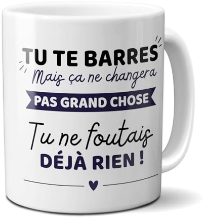 DECOHO - Mug en céramique blanc personnalisé - Design humoristique pour départ collègue - Cadeau départ retraite - - 33 cl, Céramique - Imprimé en France - Blanc